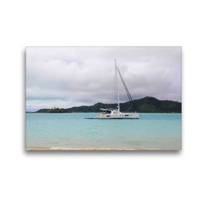 Premium Textil-Leinwand 45 x 30 cm Quer-Format Katamaran in der Baie Mataorio vor Bora Bora in der Südsee | Wandbild, HD-Bild auf Keilrahmen, Fertigbild auf hochwertigem Vlies, Leinwanddruck von Jana Thiem-Eberitsch