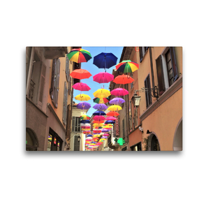 Premium Textil-Leinwand 45 x 30 cm Quer-Format Lago Maggiore: Bunte Schirme in Arona | Wandbild, HD-Bild auf Keilrahmen, Fertigbild auf hochwertigem Vlies, Leinwanddruck von Christine Konkel