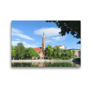 Premium Textil-Leinwand 45 x 30 cm Quer-Format Landshut – Blick auf die Stadt mit St. Martin | Wandbild, HD-Bild auf Keilrahmen, Fertigbild auf hochwertigem Vlies, Leinwanddruck von Angelika Keller