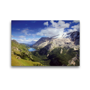 Premium Textil-Leinwand 45 x 30 cm Quer-Format Marmolada mit Fedaiasee | Wandbild, HD-Bild auf Keilrahmen, Fertigbild auf hochwertigem Vlies, Leinwanddruck von Gerhard Albicker