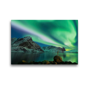 Premium Textil-Leinwand 45 x 30 cm Quer-Format Nordlicht Norwegen | Wandbild, HD-Bild auf Keilrahmen, Fertigbild auf hochwertigem Vlies, Leinwanddruck von Johann Schörkhuber