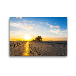 Premium Textil-Leinwand 45 x 30 cm Quer-Format Pfahlbau im Sonnenuntergang | Wandbild, HD-Bild auf Keilrahmen, Fertigbild auf hochwertigem Vlies, Leinwanddruck von A. Dreegmeyer