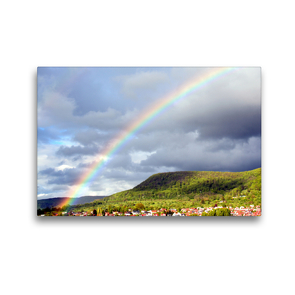 Premium Textil-Leinwand 45 x 30 cm Quer-Format Regenbogen über Pfullingen | Wandbild, HD-Bild auf Keilrahmen, Fertigbild auf hochwertigem Vlies, Leinwanddruck von GUGIGEI