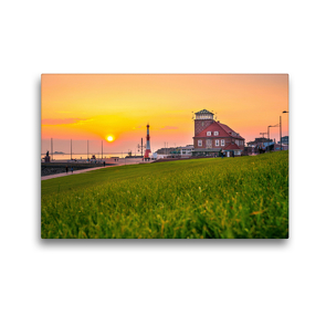 Premium Textil-Leinwand 45 x 30 cm Quer-Format Sonnenuntergang in Bremerhaven an der Weser | Wandbild, HD-Bild auf Keilrahmen, Fertigbild auf hochwertigem Vlies, Leinwanddruck von Steffen Flüchter