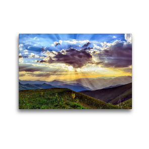 Premium Textil-Leinwand 45 x 30 cm Quer-Format Sonnenuntergang über den Bergen | Wandbild, HD-Bild auf Keilrahmen, Fertigbild auf hochwertigem Vlies, Leinwanddruck von Stefan Widerstein – SteWi.info