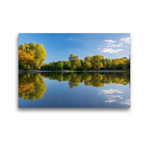Premium Textil-Leinwand 45 x 30 cm Quer-Format Spiegelung der Herbstfarben im Marienbergpark | Wandbild, HD-Bild auf Keilrahmen, Fertigbild auf hochwertigem Vlies, Leinwanddruck von Björn Birkhahn