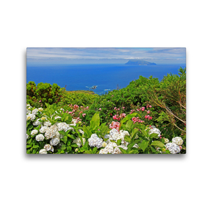 Premium Textil-Leinwand 45 x 30 cm Quer-Format Steilküste mit Blick auf Corvo auf der Azoren-Insel Flores | Wandbild, HD-Bild auf Keilrahmen, Fertigbild auf hochwertigem Vlies, Leinwanddruck von Jana Thiem-Eberitsch