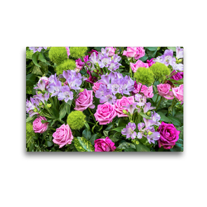 Premium Textil-Leinwand 45 x 30 cm Quer-Format Strauß mit rosa farbenen Rosen und violett weißen Freesien | Wandbild, HD-Bild auf Keilrahmen, Fertigbild auf hochwertigem Vlies, Leinwanddruck von Dieter Meyer