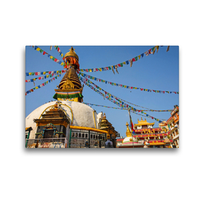 Premium Textil-Leinwand 45 x 30 cm Quer-Format Stupa in Kathmandu | Wandbild, HD-Bild auf Keilrahmen, Fertigbild auf hochwertigem Vlies, Leinwanddruck von Maro Niemann