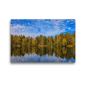 Premium Textil-Leinwand 450 x 300 cm Quer-Format Uferlandschaft Moorteich mit Fischerboot – Pfrunger-Burgweiler Ried | Wandbild, HD-Bild auf Keilrahmen, Fertigbild auf hochwertigem Vlies, Leinwanddruck von Christine Horn