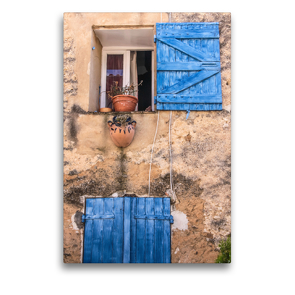 Premium Textil-Leinwand 50 x 75 cm Hoch-Format Blaue Fenster in der Altstadt im Dorf Villars, Provence, Frankreich | Wandbild, HD-Bild auf Keilrahmen, Fertigbild auf hochwertigem Vlies, Leinwanddruck von Christian Müringer