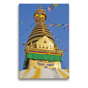 Premium Textil-Leinwand 50 x 75 cm Hoch-Format Der obere Teil des berühmten Stupa von Swayambhunath im Westen von Kathmandu | Wandbild, HD-Bild auf Keilrahmen, Fertigbild auf hochwertigem Vlies, Leinwanddruck von Ulrich Senff