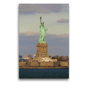 Premium Textil-Leinwand 50 x 75 cm Hoch-Format Freiheitsstatue in Manhattan New York City | Wandbild, HD-Bild auf Keilrahmen, Fertigbild auf hochwertigem Vlies, Leinwanddruck von Jana Thiem-Eberitsch