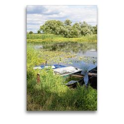 Premium Textil-Leinwand 50 x 75 cm Hoch-Format Kähne am Flussufer im Havelland | Wandbild, HD-Bild auf Keilrahmen, Fertigbild auf hochwertigem Vlies, Leinwanddruck von Anja Frost