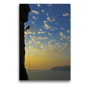 Premium Textil-Leinwand 50 x 75 cm Hoch-Format Klettern im Sonnenuntergang | Wandbild, HD-Bild auf Keilrahmen, Fertigbild auf hochwertigem Vlies, Leinwanddruck von Rolf Dietz