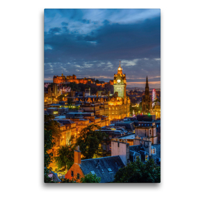 Premium Textil-Leinwand 50 x 75 cm Hoch-Format Nacht über Edinburgh | Wandbild, HD-Bild auf Keilrahmen, Fertigbild auf hochwertigem Vlies, Leinwanddruck von Christian Müller