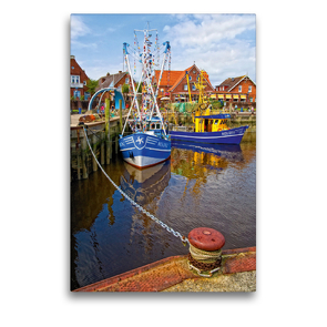 Premium Textil-Leinwand 50 x 75 cm Hoch-Format Neuharlingersiel Hafenromantik / Planer | Wandbild, HD-Bild auf Keilrahmen, Fertigbild auf hochwertigem Vlies, Leinwanddruck von Olaf Friedrich