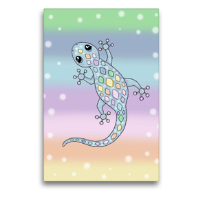 Premium Textil-Leinwand 50 x 75 cm Hoch-Format Pastell Gecko | Wandbild, HD-Bild auf Keilrahmen, Fertigbild auf hochwertigem Vlies, Leinwanddruck von Pezi Creation / Petra Haberhauer