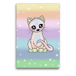 Premium Textil-Leinwand 50 x 75 cm Hoch-Format Pastell Katze | Wandbild, HD-Bild auf Keilrahmen, Fertigbild auf hochwertigem Vlies, Leinwanddruck von Pezi Creation / Petra Haberhauer