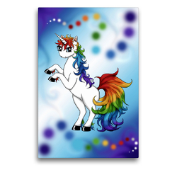 Premium Textil-Leinwand 50 x 75 cm Hoch-Format Regenbogen Einhorn | Wandbild, HD-Bild auf Keilrahmen, Fertigbild auf hochwertigem Vlies, Leinwanddruck von Petra Haberhauer / Pezi Creation