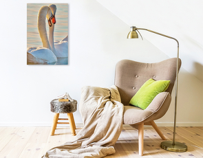 Premium Textil-Leinwand 500 x 750 cm Hoch-Format Schwäne, für immer vereint | Wandbild, HD-Bild auf Keilrahmen, Fertigbild auf hochwertigem Vlies, Leinwanddruck von Peter Roder