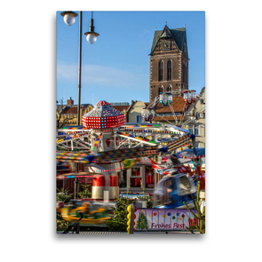 Premium Textil-Leinwand 50 x 75 cm Hoch-Format Weihnachtstrubel auf dem Wismarer Marktplatz | Wandbild, HD-Bild auf Keilrahmen, Fertigbild auf hochwertigem Vlies, Leinwanddruck von Holger Felix