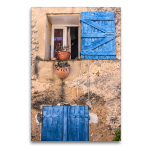 Premium Textil-Leinwand 60 x 90 cm Hoch-Format Blaue Fenster in der Altstadt im Dorf Villars, Provence, Frankreich | Wandbild, HD-Bild auf Keilrahmen, Fertigbild auf hochwertigem Vlies, Leinwanddruck von Christian Müringer