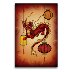 Premium Textil-Leinwand 60 x 90 cm Hoch-Format Chinesischer Drache | Wandbild, HD-Bild auf Keilrahmen, Fertigbild auf hochwertigem Vlies, Leinwanddruck von Petra Haberhauer / Pezi Creation