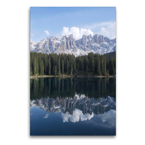 Premium Textil-Leinwand 60 x 90 cm Hoch-Format Karersee mit Latemar | Wandbild, HD-Bild auf Keilrahmen, Fertigbild auf hochwertigem Vlies, Leinwanddruck von N N