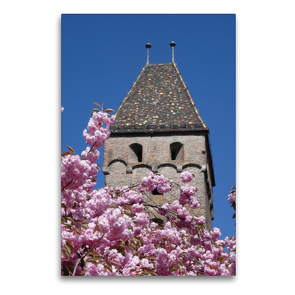 Premium Textil-Leinwand 60 x 90 cm Hoch-Format Metzgerturm hinter Kirschblüte | Wandbild, HD-Bild auf Keilrahmen, Fertigbild auf hochwertigem Vlies, Leinwanddruck von kattobello