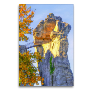 Premium Textil-Leinwand 60 x 90 cm Hoch-Format Mysteriöser Charme vom 40Meter hohen Sandsteinfelsen , Externsteine | Wandbild, HD-Bild auf Keilrahmen, Fertigbild auf hochwertigem Vlies, Leinwanddruck von Bettina Hackstein
