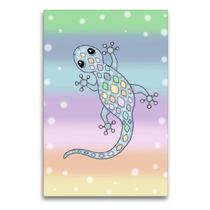 Premium Textil-Leinwand 60 x 90 cm Hoch-Format Pastell Gecko | Wandbild, HD-Bild auf Keilrahmen, Fertigbild auf hochwertigem Vlies, Leinwanddruck von Pezi Creation / Petra Haberhauer