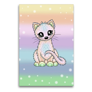 Premium Textil-Leinwand 60 x 90 cm Hoch-Format Pastell Katze | Wandbild, HD-Bild auf Keilrahmen, Fertigbild auf hochwertigem Vlies, Leinwanddruck von Pezi Creation / Petra Haberhauer