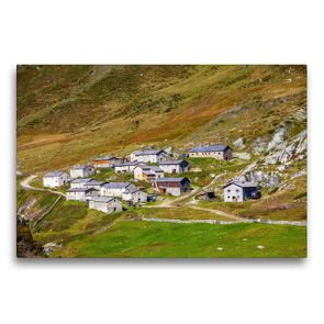 Premium Textil-Leinwand 75 x 50 cm Quer-Format 16 Steinhäuser und eine Kapelle im Nationalpark Hohe Tauern | Wandbild, HD-Bild auf Keilrahmen, Fertigbild auf hochwertigem Vlies, Leinwanddruck von Christa Kramer