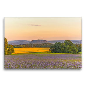 Premium Textil-Leinwand 75 x 50 cm Quer-Format Abendlicher Blick zum Lilienstein | Wandbild, HD-Bild auf Keilrahmen, Fertigbild auf hochwertigem Vlies, Leinwanddruck von NJ