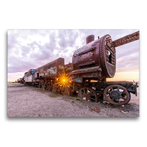 Premium Textil-Leinwand 75 x 50 cm Quer-Format Alte Dampflok auf Eisenbahnfriedhof Uyuni in Bolivien | Wandbild, HD-Bild auf Keilrahmen, Fertigbild auf hochwertigem Vlies, Leinwanddruck von Thomas Wechsler