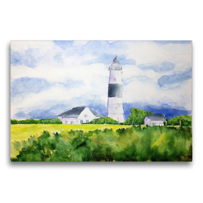 Premium Textil-Leinwand 75 x 50 cm Quer-Format Aquarell vom Leuchtturm Kampen auf Sylt | Wandbild, HD-Bild auf Keilrahmen, Fertigbild auf hochwertigem Vlies, Leinwanddruck von Michaela Schimmack