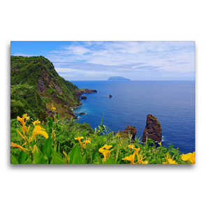 Premium Textil-Leinwand 75 x 50 cm Quer-Format Aussichtspunkt Miradouro dos Caimbros auf der Azoren-Insel Flores | Wandbild, HD-Bild auf Keilrahmen, Fertigbild auf hochwertigem Vlies, Leinwanddruck von Jana Thiem-Eberitsch