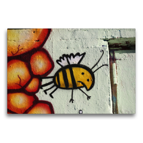 Premium Textil-Leinwand 75 x 50 cm Quer-Format Bienen Graffiti | Wandbild, HD-Bild auf Keilrahmen, Fertigbild auf hochwertigem Vlies, Leinwanddruck von SchnelleWelten