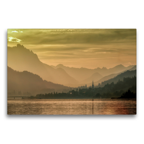 Premium Textil-Leinwand 75 x 50 cm Quer-Format Blick auf Techendorf in der Dämmerung | Wandbild, HD-Bild auf Keilrahmen, Fertigbild auf hochwertigem Vlies, Leinwanddruck von Werner Braun