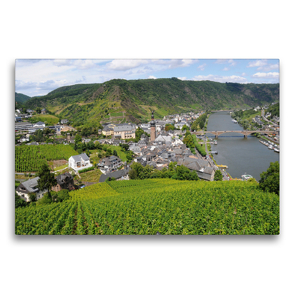 Premium Textil-Leinwand 75 x 50 cm Quer-Format Blick über die Mosel bei Cochem. Stadtansicht mit Weinbergen. | Wandbild, HD-Bild auf Keilrahmen, Fertigbild auf hochwertigem Vlies, Leinwanddruck von Anja Frost