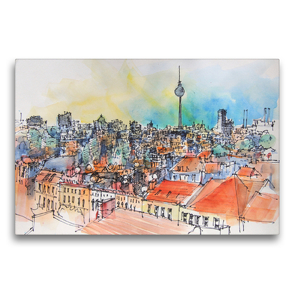 Premium Textil-Leinwand 75 x 50 cm Quer-Format Blick vom „Klunkerkranich“ auf Berlin | Wandbild, HD-Bild auf Keilrahmen, Fertigbild auf hochwertigem Vlies, Leinwanddruck von Eckard Funck