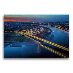 Premium Textil-Leinwand 75 x 50 cm Quer-Format Blick vom Rheinturm Düsseldorf | Wandbild, HD-Bild auf Keilrahmen, Fertigbild auf hochwertigem Vlies, Leinwanddruck von Alexander Gründel