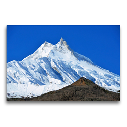 Premium Textil-Leinwand 75 x 50 cm Quer-Format Blick zum 8163 m hohen Manaslu von der Region um Samagaon (3500 m) | Wandbild, HD-Bild auf Keilrahmen, Fertigbild auf hochwertigem Vlies, Leinwanddruck von Ulrich Senff