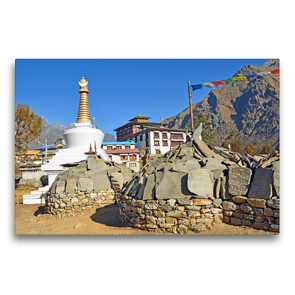 Premium Textil-Leinwand 75 x 50 cm Quer-Format Blick zur Tengboche Gompa auf 3860 m Höhe, dem wichtigsten buddhistischen Kloster im Khumbu | Wandbild, HD-Bild auf Keilrahmen, Fertigbild auf hochwertigem Vlies, Leinwanddruck von Ulrich Senff