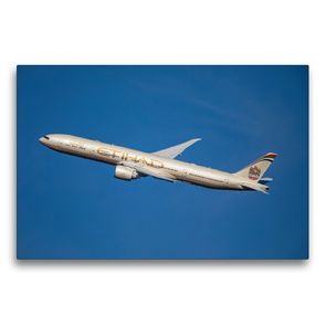 Premium Textil-Leinwand 75 x 50 cm Quer-Format Boeing 777-300 / Flughafen München | Wandbild, HD-Bild auf Keilrahmen, Fertigbild auf hochwertigem Vlies, Leinwanddruck von Timo Breidenstein