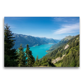 Premium Textil-Leinwand 75 x 50 cm Quer-Format Brienzersee von oben | Wandbild, HD-Bild auf Keilrahmen, Fertigbild auf hochwertigem Vlies, Leinwanddruck von Stefanie und Philipp Kellmann