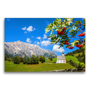 Premium Textil-Leinwand 75 x 50 cm Quer-Format Das Dientner Kircherl am Bühel in Dienten | Wandbild, HD-Bild auf Keilrahmen, Fertigbild auf hochwertigem Vlies, Leinwanddruck von Christa Kramer