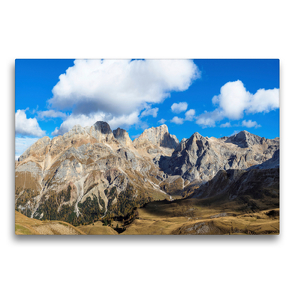 Premium Textil-Leinwand 75 x 50 cm Quer-Format Der Gran Vernel (3210 m) und die Punta Penia (3343 m), der höchste Gipfel der Marmolata Gruppe, in den herbstlichen Dolomiten | Wandbild, HD-Bild auf Keilrahmen, Fertigbild auf hochwertigem Vlies, Leinwanddruck von Martin Zwick