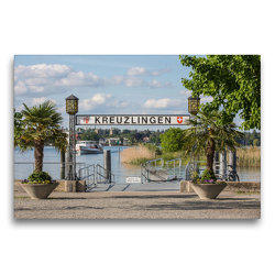 Premium Textil-Leinwand 75 x 50 cm Quer-Format Der Hafen von Kreuzlingen am Bodensee | Wandbild, HD-Bild auf Keilrahmen, Fertigbild auf hochwertigem Vlies, Leinwanddruck von Gabi Emser und Rainer Awiszus-Emser